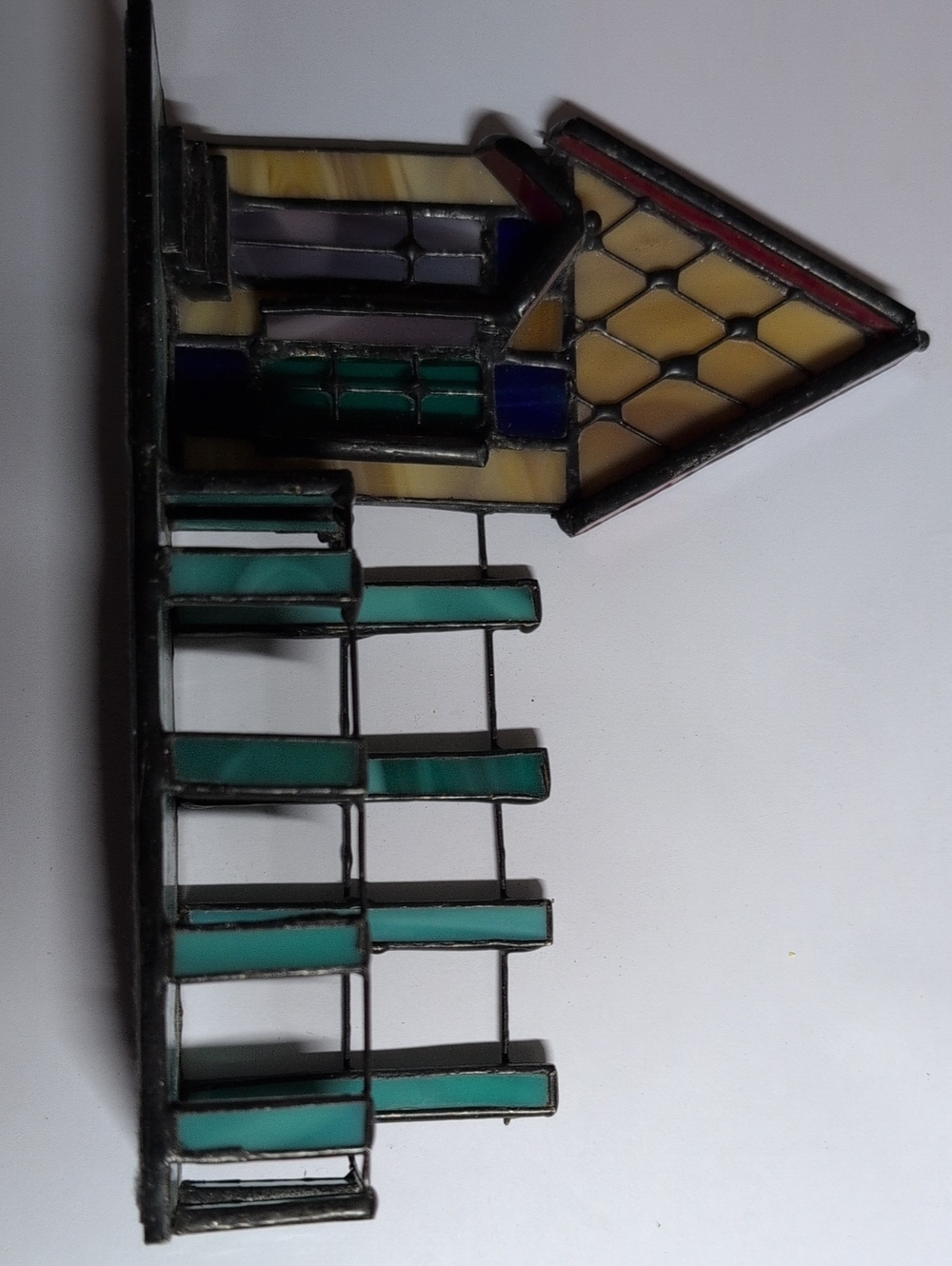 Stained Glass House For Business Cards In Teal, Yellow & Purple
